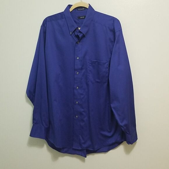 IZOD, royal blue button down, 100% cotton.  Size XL(17). - Picture 1 of 3